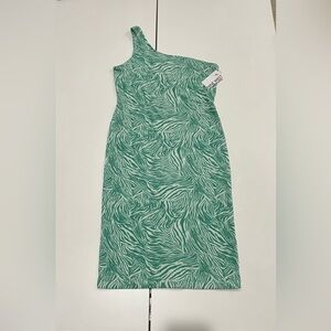 Nine West midi, one shoulder dress. NWT. XL. Teal print.